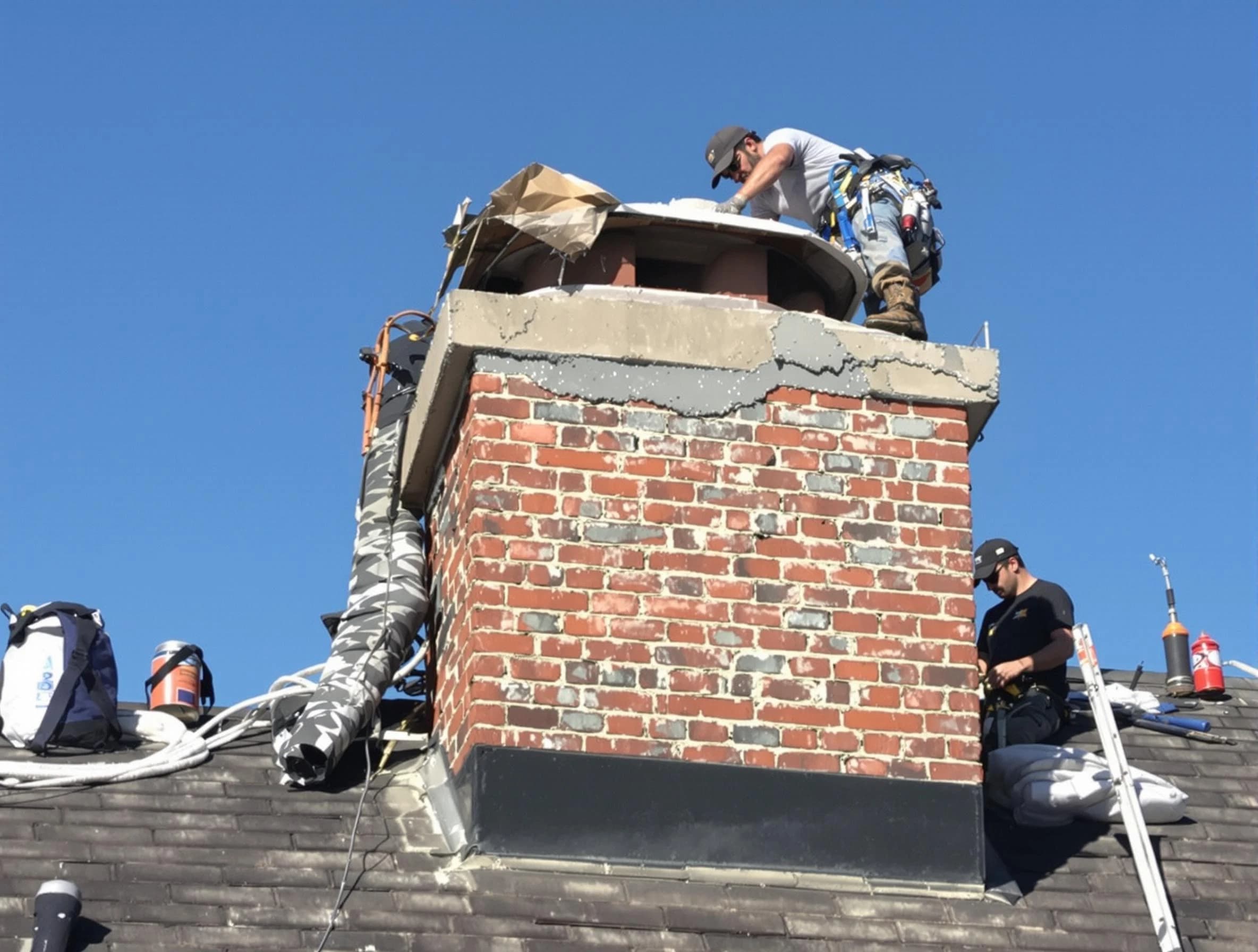 Brigham City Chimney Sweep installing a custom chimney crown in Brigham City, UT