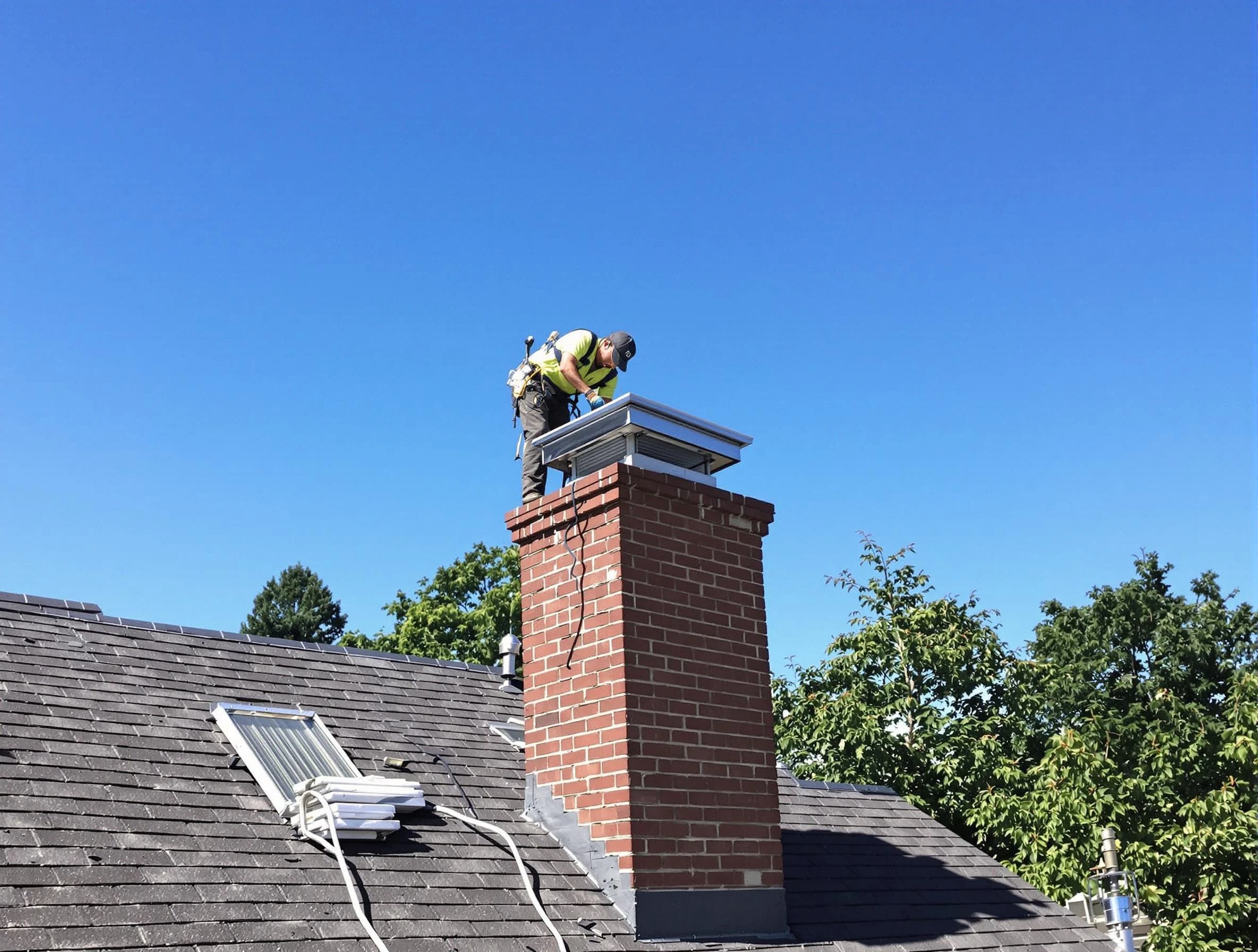 Brigham City Chimney Sweep technician measuring a chimney cap in Brigham City, UT