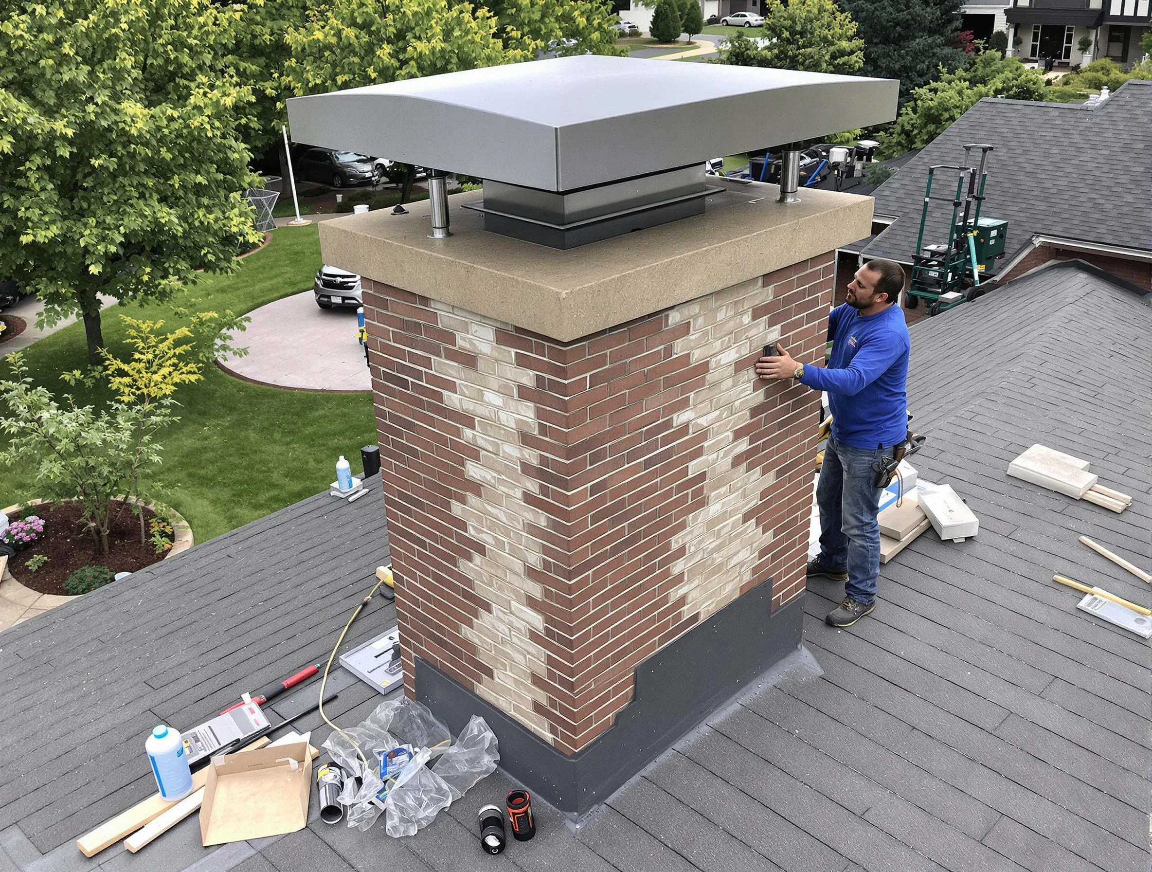 Brigham City Chimney Sweep team working on a custom chimney remodel in Brigham City, UT